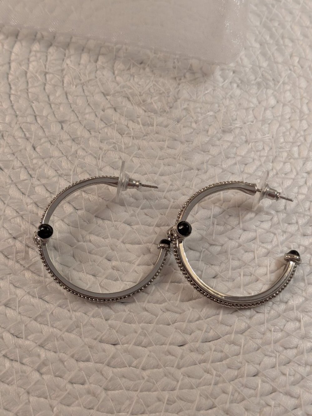 Silver Tone Charm C Hoop Earrings